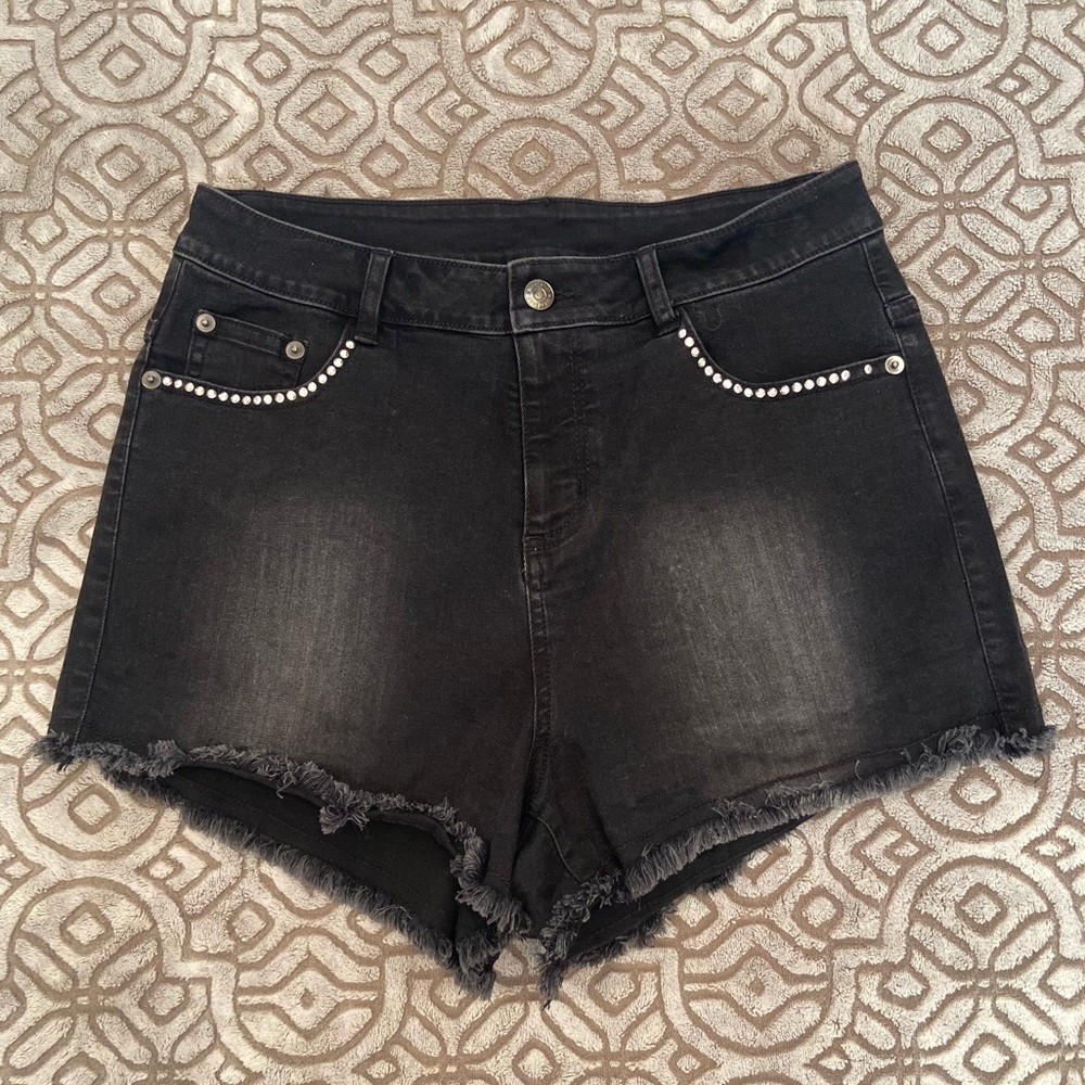 Jeans Shorts Black Distressed